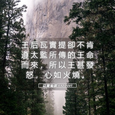 Picture 05 - 以 斯 帖 記 1:12 CUVT - 王 后 瓦 實 提 卻 不 肯 遵 太 監 所 - Bible Verse Picture