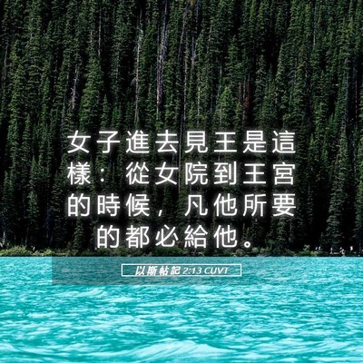 Picture 05 - 以 斯 帖 記 2:13 CUVT - 女 子 進 去 見 王 是 這 樣 ： 從 女 - Bible Verse Picture