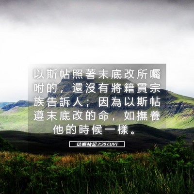 Picture 05 - 以 斯 帖 記 2:20 CUVT - 以 斯 帖 照 著 末 底 改 所 囑 咐 的 - Bible Verse Picture