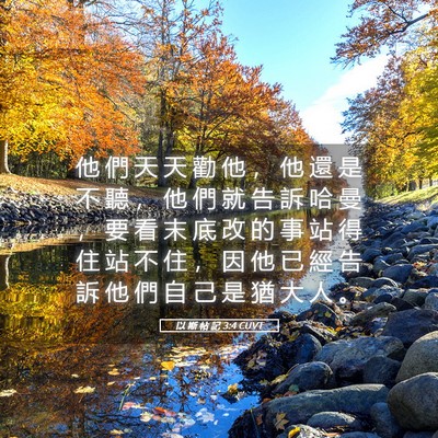 Picture 05 - 以 斯 帖 記 3:4 CUVT - 他 們 天 天 勸 他 ， 他 還 是 不 聽 - Bible Verse Picture