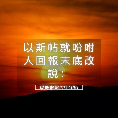 Picture 05 - 以 斯 帖 記 4:15 CUVT - 以 斯 帖 就 吩 咐 人 回 報 末 底 改 - Bible Verse Picture