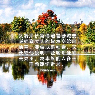 Picture 05 - 以 斯 帖 記 4:8 CUVT - 又 將 所 抄 寫 傳 遍 書 珊 城 要 滅 - Bible Verse Picture