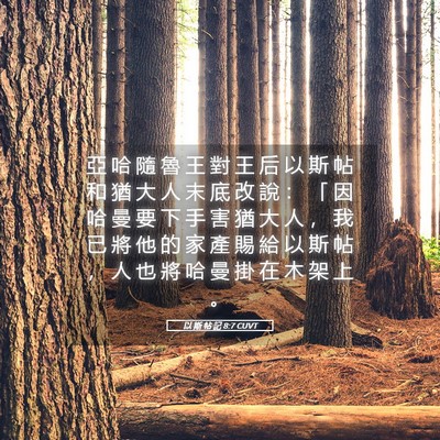 Picture 05 - 以 斯 帖 記 8:7 CUVT - 亞 哈 隨 魯 王 對 王 后 以 斯 帖 和 - Bible Verse Picture