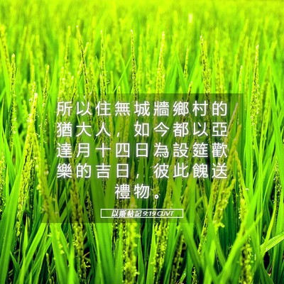 Picture 05 - 以 斯 帖 記 9:19 CUVT - 所 以 住 無 城 牆 鄉 村 的 猶 大 人 - Bible Verse Picture