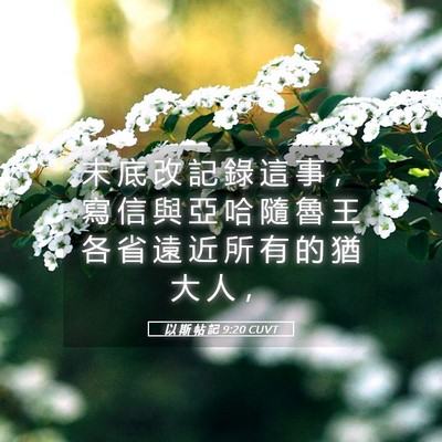 Picture 05 - 以 斯 帖 記 9:20 CUVT - 末 底 改 記 錄 這 事 ， 寫 信 與 亞 - Bible Verse Picture