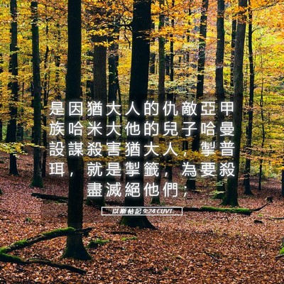 Picture 05 - 以 斯 帖 記 9:24 CUVT - 是 因 猶 大 人 的 仇 敵 亞 甲 族 哈 - Bible Verse Picture