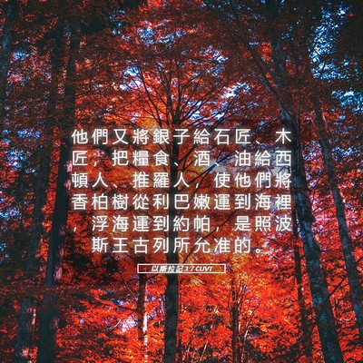 Picture 05 - 以 斯 拉 記 3:7 CUVT - 他 們 又 將 銀 子 給 石 匠 、 木 匠 - Bible Verse Picture