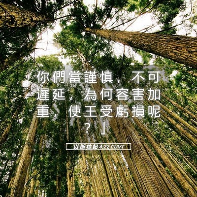 Picture 05 - 以 斯 拉 記 4:22 CUVT - 你 們 當 謹 慎 ， 不 可 遲 延 ， 為 - Bible Verse Picture
