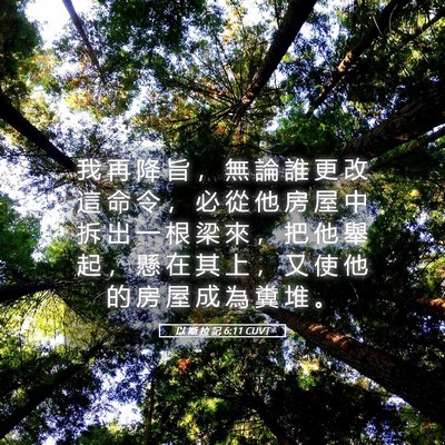 Picture 05 - 以 斯 拉 記 6:11 CUVT - 我 再 降 旨 ， 無 論 誰 更 改 這 命 - Bible Verse Picture
