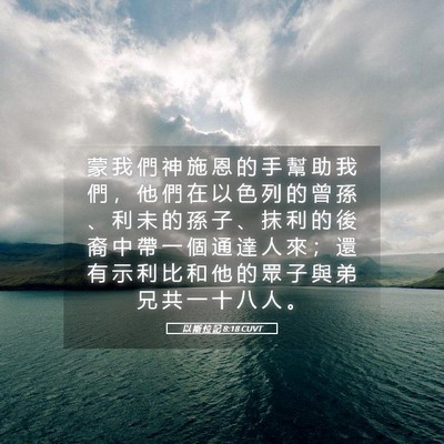 Picture 05 - 以 斯 拉 記 8:18 CUVT - 蒙 我 們 神 施 恩 的 手 幫 助 我 們 - Bible Verse Picture