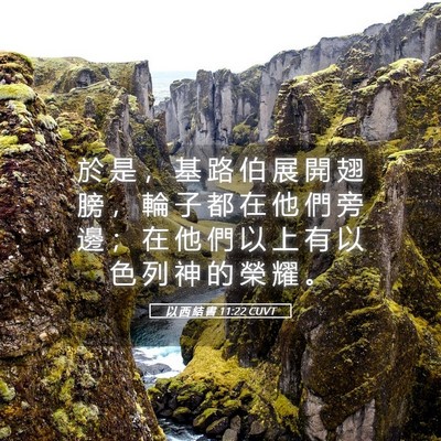 Picture 05 - 以 西 結 書 11:22 CUVT - 於 是 ， 基 路 伯 展 開 翅 膀 ， 輪 - Bible Verse Picture