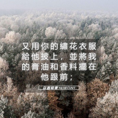 Picture 05 - 以 西 結 書 16:18 CUVT - 又 用 你 的 繡 花 衣 服 給 他 披 上 - Bible Verse Picture