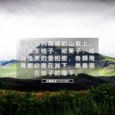 Picture 05 - 以 西 結 書 17:23 CUVT - 在 以 色 列 高 處 的 山 栽 上 。 他 - Bible Verse Picture