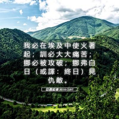 Picture 05 - 以 西 結 書 30:16 CUVT - 我 必 在 埃 及 中 使 火 著 起 ； 訓 - Bible Verse Picture