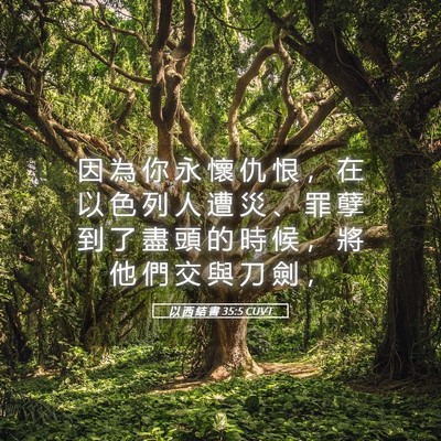 Picture 05 - 以 西 結 書 35:5 CUVT - 因 為 你 永 懷 仇 恨 ， 在 以 色 列 - Bible Verse Picture