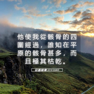 Picture 05 - 以 西 結 書 37:2 CUVT - 他 使 我 從 骸 骨 的 四 圍 經 過 ， - Bible Verse Picture