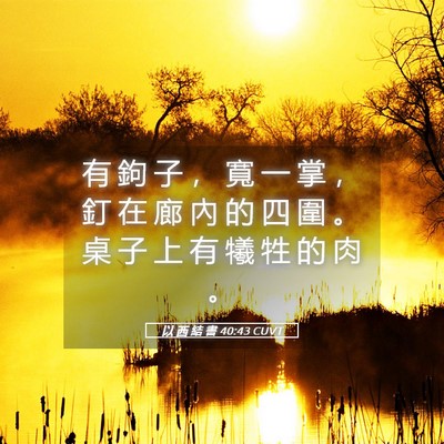 Picture 05 - 以 西 結 書 40:43 CUVT - 有 鉤 子 ， 寬 一 掌 ， 釘 在 廊 內 - Bible Verse Picture