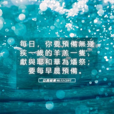 Picture 05 - 以 西 結 書 46:13 CUVT - 每 日 ， 你 要 預 備 無 殘 疾 一 歲 - Bible Verse Picture