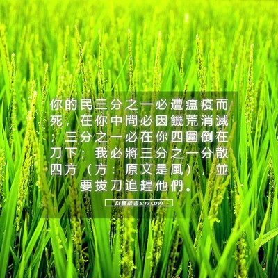 Picture 05 - 以 西 結 書 5:12 CUVT - 你 的 民 三 分 之 一 必 遭 瘟 疫 而 - Bible Verse Picture