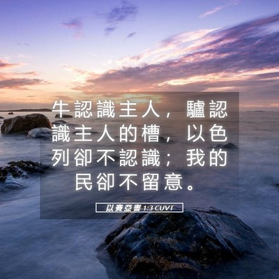 Picture 05 - 以 賽 亞 書 1:3 CUVT - 牛 認 識 主 人 ， 驢 認 識 主 人 的 - Bible Verse Picture