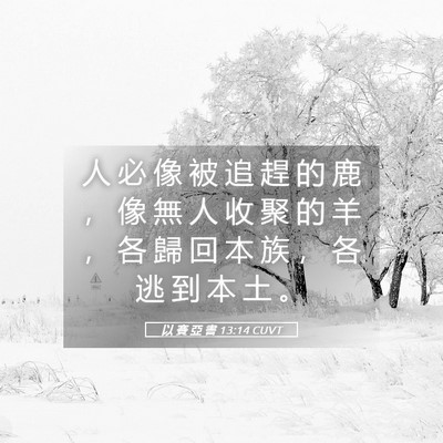 Picture 05 - 以 賽 亞 書 13:14 CUVT - 人 必 像 被 追 趕 的 鹿 ， 像 無 人 - Bible Verse Picture