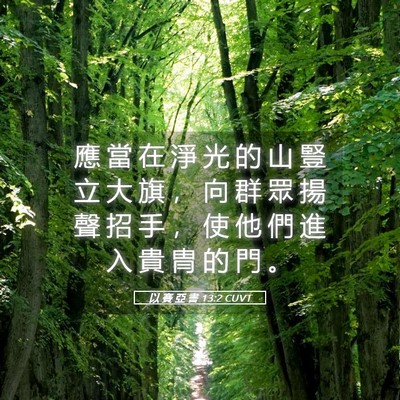 Picture 05 - 以 賽 亞 書 13:2 CUVT - 應 當 在 淨 光 的 山 豎 立 大 旗 ， - Bible Verse Picture