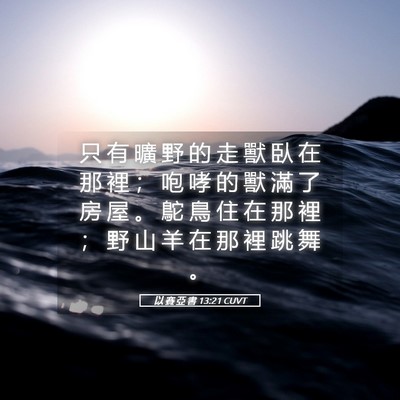Picture 05 - 以 賽 亞 書 13:21 CUVT - 只 有 曠 野 的 走 獸 臥 在 那 裡 ； - Bible Verse Picture