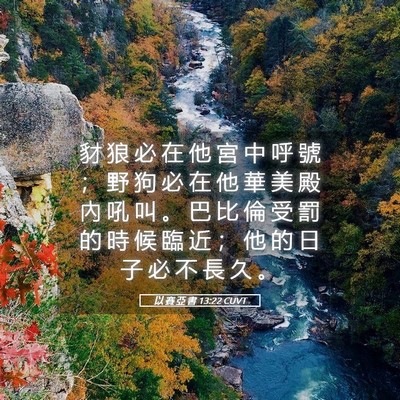Picture 05 - 以 賽 亞 書 13:22 CUVT - 豺 狼 必 在 他 宮 中 呼 號 ； 野 狗 - Bible Verse Picture