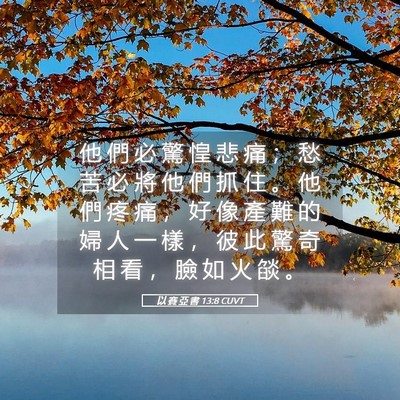 Picture 05 - 以 賽 亞 書 13:8 CUVT - 他 們 必 驚 惶 悲 痛 ； 愁 苦 必 將 - Bible Verse Picture