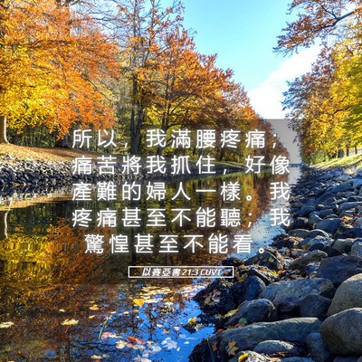 Picture 05 - 以 賽 亞 書 21:3 CUVT - 所 以 ， 我 滿 腰 疼 痛 ； 痛 苦 將 - Bible Verse Picture