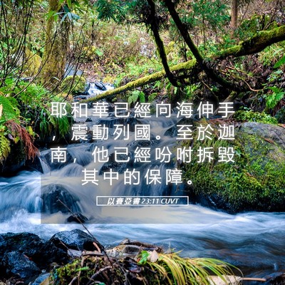 Picture 05 - 以 賽 亞 書 23:11 CUVT - 耶 和 華 已 經 向 海 伸 手 ， 震 動 - Bible Verse Picture