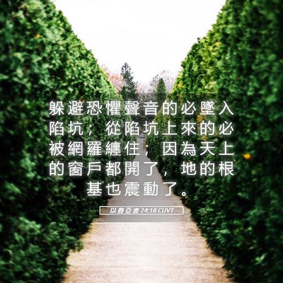 Picture 05 - 以 賽 亞 書 24:18 CUVT - 躲 避 恐 懼 聲 音 的 必 墜 入 陷 坑 - Bible Verse Picture