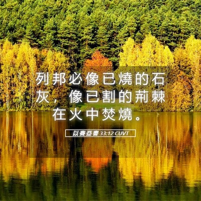 Picture 05 - 以 賽 亞 書 33:12 CUVT - 列 邦 必 像 已 燒 的 石 灰 ， 像 已 - Bible Verse Picture