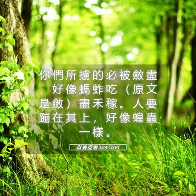Picture 05 - 以 賽 亞 書 33:4 CUVT - 你 們 所 擄 的 必 被 斂 盡 ， 好 像 - Bible Verse Picture