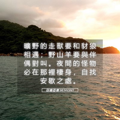 Picture 05 - 以 賽 亞 書 34:14 CUVT - 曠 野 的 走 獸 要 和 豺 狼 相 遇 ； - Bible Verse Picture
