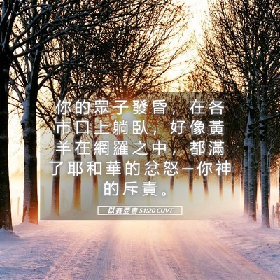 Picture 05 - 以 賽 亞 書 51:20 CUVT - 你 的 眾 子 發 昏 ， 在 各 市 口 上 - Bible Verse Picture
