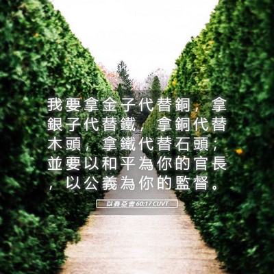 Picture 05 - 以 賽 亞 書 60:17 CUVT - 我 要 拿 金 子 代 替 銅 ， 拿 銀 子 - Bible Verse Picture