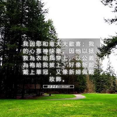 Picture 05 - 以 賽 亞 書 61:10 CUVT - 我 因 耶 和 華 大 大 歡 喜 ； 我 的 - Bible Verse Picture