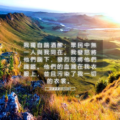 Picture 05 - 以 賽 亞 書 63:3 CUVT - 我 獨 自 踹 酒 醡 ； 眾 民 中 無 一 - Bible Verse Picture