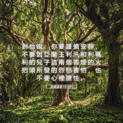 Picture 05 - 以 賽 亞 書 7:4 CUVT - 對 他 說 ： 你 要 謹 慎 安 靜 ， 不 - Bible Verse Picture