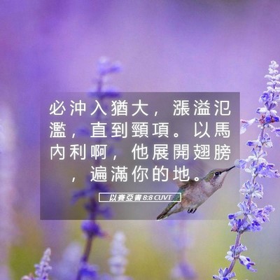Picture 05 - 以 賽 亞 書 8:8 CUVT - 必 沖 入 猶 大 ， 漲 溢 氾 濫 ， 直 - Bible Verse Picture