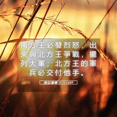 Picture 05 - 但 以 理 書 11:11 CUVT - 南 方 王 必 發 烈 怒 ， 出 來 與 北 - Bible Verse Picture