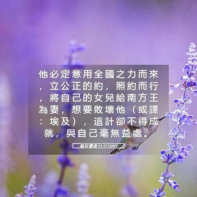 Picture 05 - 但 以 理 書 11:17 CUVT - 他 必 定 意 用 全 國 之 力 而 來 ， - Bible Verse Picture