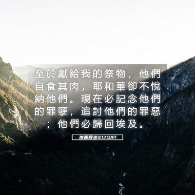 Picture 05 - 何 西 阿 書 8:13 CUVT - 至 於 獻 給 我 的 祭 物 ， 他 們 自 - Bible Verse Picture