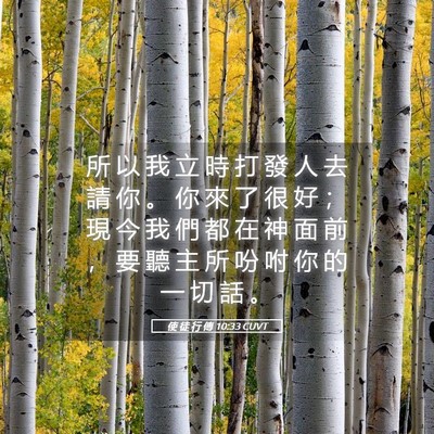Picture 05 - 使 徒 行 傳 10:33 CUVT - 所 以 我 立 時 打 發 人 去 請 你 。 - Bible Verse Picture