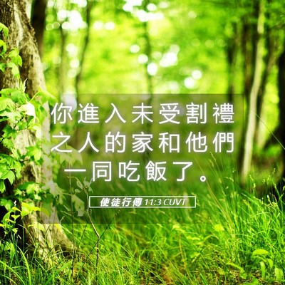 Picture 05 - 使 徒 行 傳 11:3 CUVT - 你 進 入 未 受 割 禮 之 人 的 家 和 - Bible Verse Picture