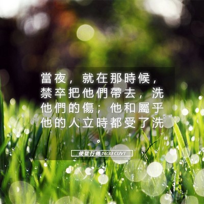 Picture 05 - 使 徒 行 傳 16:33 CUVT - 當 夜 ， 就 在 那 時 候 ， 禁 卒 把 - Bible Verse Picture