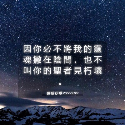 Picture 05 - 使 徒 行 傳 2:27 CUVT - 因 你 必 不 將 我 的 靈 魂 撇 在 陰 - Bible Verse Picture