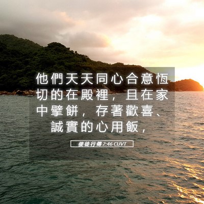 Picture 05 - 使 徒 行 傳 2:46 CUVT - 他 們 天 天 同 心 合 意 恆 切 的 在 - Bible Verse Picture