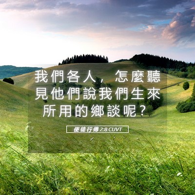 Picture 05 - 使 徒 行 傳 2:8 CUVT - 我 們 各 人 ， 怎 麼 聽 見 他 們 說 - Bible Verse Picture